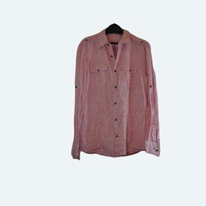 Calvin Klein Pink Striped 100% Linen Shirt size M
